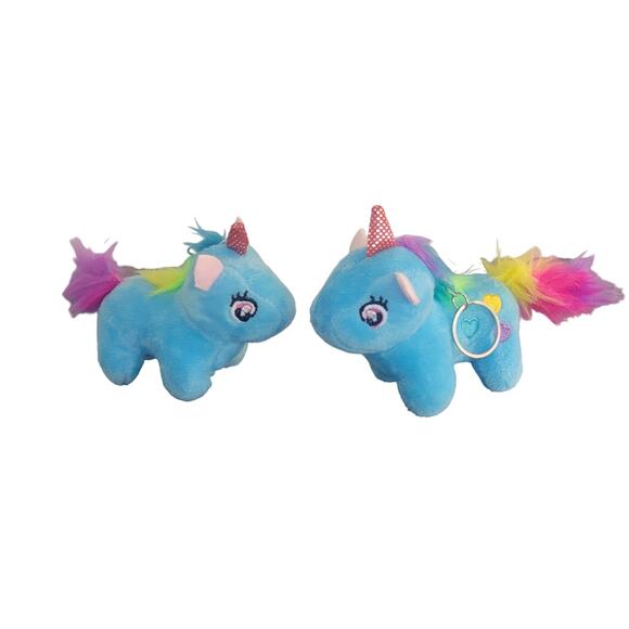 Set of 3 Unicorn Plush Keychains with Rainbow Mane, Blue & Pink Cute Design - Picture 6 of 10